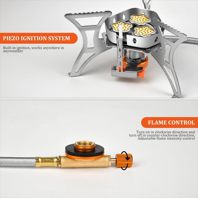 Facitsolvit 6800W Camping Backpacking Stove, Outdoor Portable Burner Cooking Stove with Fuel Canister Adapter, Piezo Ignition, Carry Case, Foldable Windproof Camping Gas Stove for Picnic Hiking - Image 5